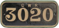 GWR brass cabside GWR 3020 ex Robinson designed ROD 2-8-0 built by The North British Locomotive