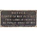 Brewery cast iron Trespass sign NOTICE RIGHTS OF WAY ACT 1932 etc WOLVERHAMPTON AND DUDLEY BREWERIES