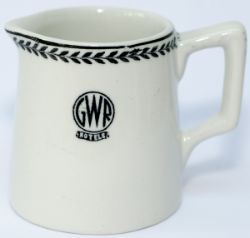 GWR black Leaf pattern china milk jug, base marked Ashworth Bros England 2-38. In excellent