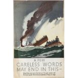 Poster WW2 A FEW CARELESS WORDS MAY END IN THIS by NORMAN WILKINSON. Crown Folio 15in x 10in. A