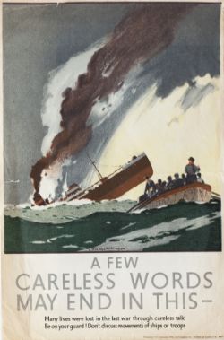 Poster WW2 A FEW CARELESS WORDS MAY END IN THIS by NORMAN WILKINSON. Crown Folio 15in x 10in. A