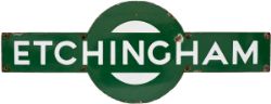 Southern Railway enamel target ETCHINGHAM from the former SECR station between Tunbridge Wells and