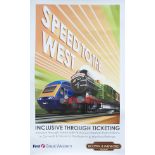 Poster SPEED TO THE WEST by STEPHEN MILLERSHIP. Issued by First Great Western and The Bodmin and