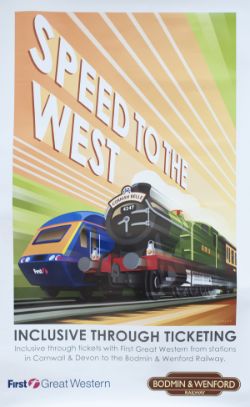 Poster SPEED TO THE WEST by STEPHEN MILLERSHIP. Issued by First Great Western and The Bodmin and