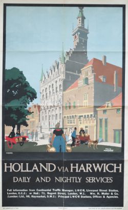 Poster LNER HOLLAND VIA HARWICH DAILY AND NIGHTLY SERVICES by FRANK NEWBOULD. Double Royal 25in x