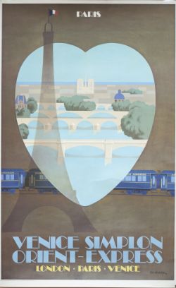 Poster VSOE PARIS VENICE SIMPLON ORIENT EXPRESS by Fix Masseau 1981. Double Royal 25in x 40in,