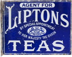 Advertising enamel sign AGENT FOR LIPTONS TEAS BY SPECIAL APPOINTMENT TO HER MAJESTY THE QUEEN.