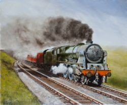 Original oil painting on canvas of Royal Scot 4-6-0 46107 ARGYL AND SUTHERLAND HIGHLANDER with a