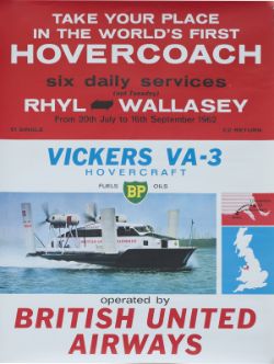 Poster BRITISH UNITED AIRWAYS, WORLDS FIRST HOVERCOACH SERVICE, Rhyl - Wallasey. July - September