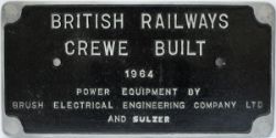 Diesel worksplate rectangular cast aluminium BRITISH RAILWAYS CREWE BUILT 1964 POWER EQUIPMENT BY