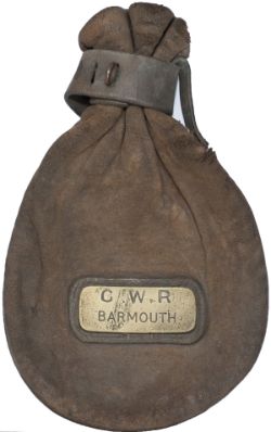GWR leather cash bag with original brass plate GWR BARMOUTH. In good condition.