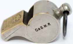 G&SWR nickel plated Guards Whistle, stamped in the top S.AULD MAKER GLASGOW and stamped both sides