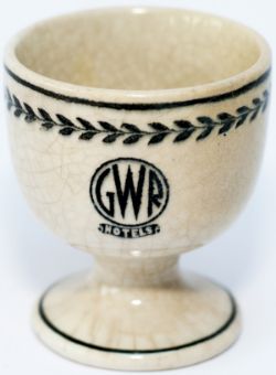GWR black Leaf pattern china egg cup, base marked Ashworth Bros England 2-37. In good condition with
