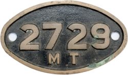 SAR oval brass tenderplate 2727 MT ex MT Type tender fitted to loco 2729 of the 19D class 4-8-2.