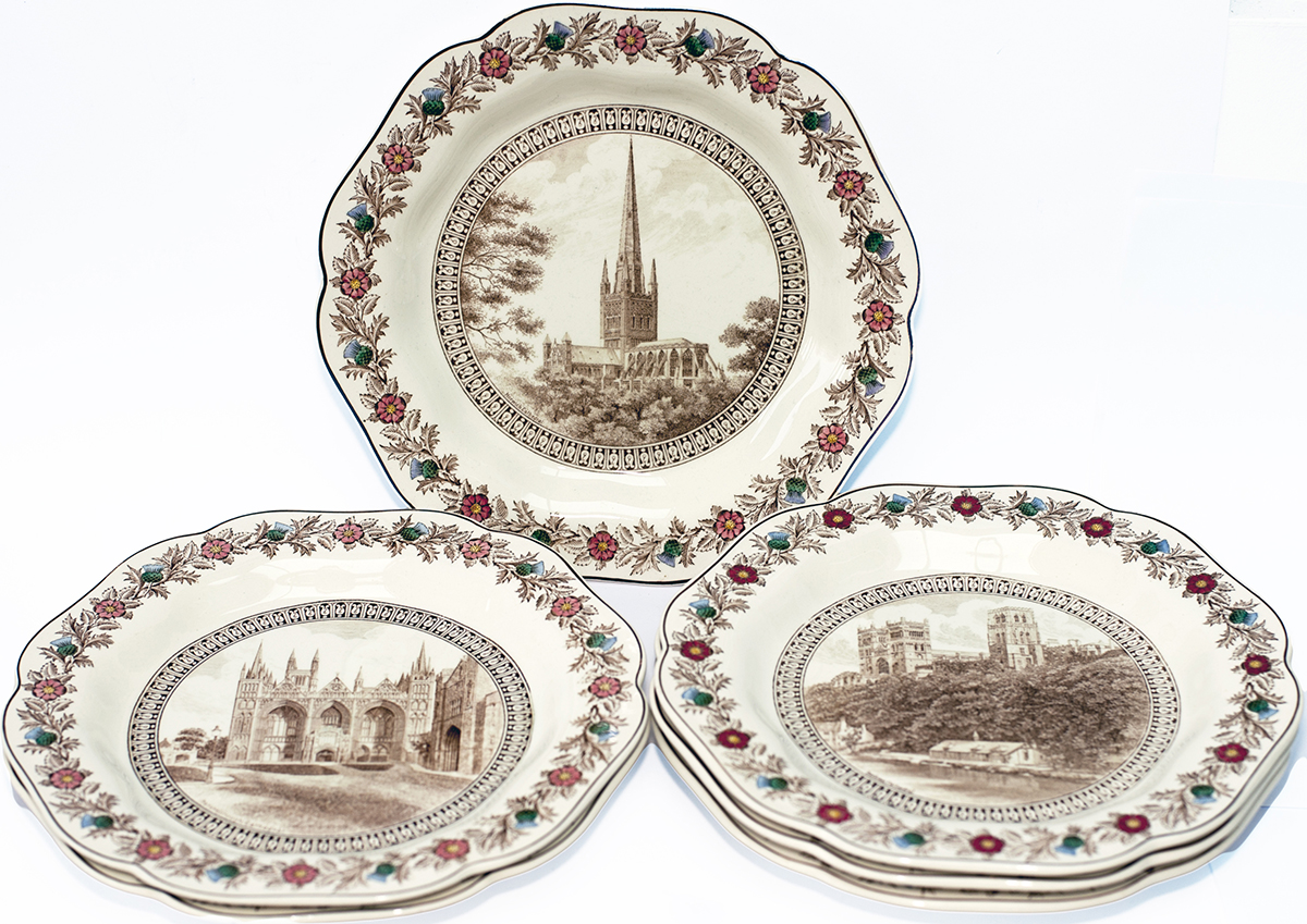LNER china Cathedral Plates x6 consisting of: x3 Durham, x1 Norwich and x2 Peterborough. All are