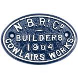 North British Railway Company cast iron coach builders plate N.B.R.Y Co. BUILDERS 1904 COWLAIRS