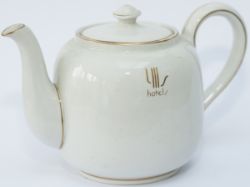 LMS china teapot with gilt LMS HOTELS streamline Art Deco motif. Base marked NEWHALL HANLEY and