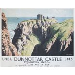 Poster LNER/LMS DUNNOTTAR CASTLE STONEHAVEN STATION ITS QUICKER BY RAIL by J McIntosh Patrick.