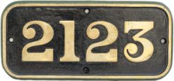 GWR brass cabside 2123 ex GWR DEAN 0-6-0 PT built at Wolverhampton Works in 1903. Allocations