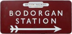 BR(M) FF enamel Station Direction sign. BODORGAN STATION 28in x 13in. British Railways in Totem at