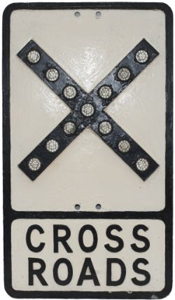 Road sign cast aluminium CROSSROADS complete with fruit gum reflectors and Gowshall Ltd cast into