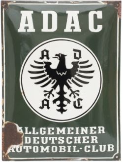 Enamel advertising sign ADAC ALLGEMEINER DEUTSCHER AUTOMIL CLUB, cushion shaped measuring 16in x