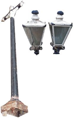 A pair of North British Railways cast iron lamp posts both with makers name Crawfords Glasgow