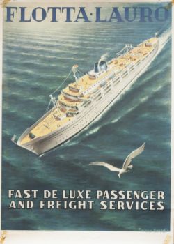 Poster Italian Shipping FLOTTA.LAURO FAST DE LUXE PASSENGER AND FREIGHT SERVICES by FRANCO