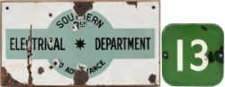 Southern railway enamel SOUTHERN RLY ELECTRICAL DEPARTMENT NO ADMITTANCE measuring 17in x 9in. As