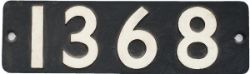 Smokebox numberplate 1368 ex GWR 0-6-0 PT built at Swindon in 1934. Allocations included 83B