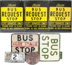 A selection of 6 Bus signs from the Bristol area: x3 BRISTOL BUS REQUEST STOP CITY SERVICES ONLY,