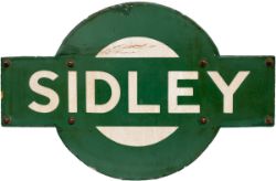 Southern Railway enamel target SIDLEY from the former SECR station between Crowhurst and Bexhill. In