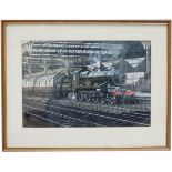 Original watercolour painting on board of GWR Castle 4-6-0 Pendennis Castle 4079 ready to depart