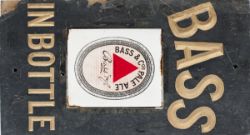 Bass Brewery slate advertising sign BASS IN BOTTLE with central enamel Bass & Co Pale Ale. Some
