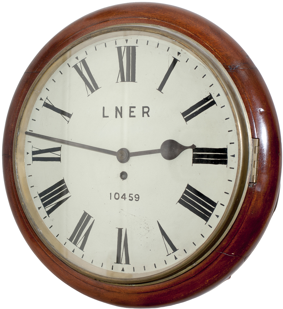 Great Northern Railway 14in mahogany cased fusee clock by Potts & Sons of Leeds. The wire driven