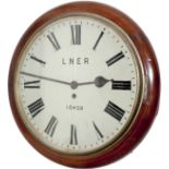 Great Northern Railway 14in mahogany cased fusee clock by Potts & Sons of Leeds. The wire driven
