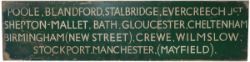 S&DJR wooden Finger Board POOLE, BLANDFORD, STALBRIDGE, EVERCREECH JCT., SHEPTON MALLET, BATH,