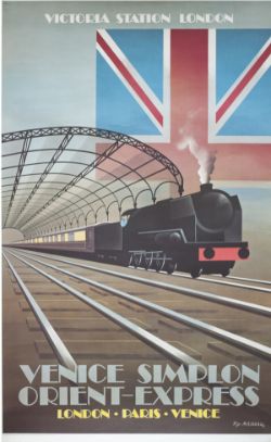 Poster VSOE VICTORIA STATION VENICE SIMPLON ORIENT EXPRESS by Fix Masseau 1981. Double Royal 25in