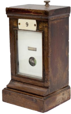 GWR mahogany cased LOCK REPEATER, shows LOCK ON-WRONG-LOCK OFF with ivorine numberplate 9. In