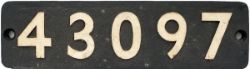 Smokebox numberplate 43097 ex LMS Ivatt 4Mt 2-6-0 built Darlington 1951. Allocations included 50C