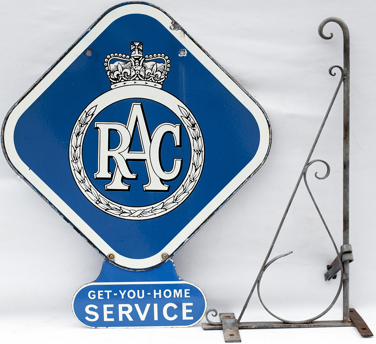 RAC enamel sign, double sided with lower GET YOU HOME SERVICE enamel. In very good condition and