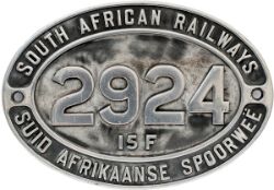 SAR cast aluminium cabside SOUTH AFRICAN RAILWAYS SUID AFRIKANESE SPOORWEE 2924 15F ex class 15F 4-