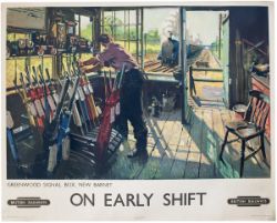 Poster BR ON EARLY SHIFT GREENWOOD SIGNAL BOX NEW BARNET by Terence Cuneo. Quad royal 40in x 50in. A