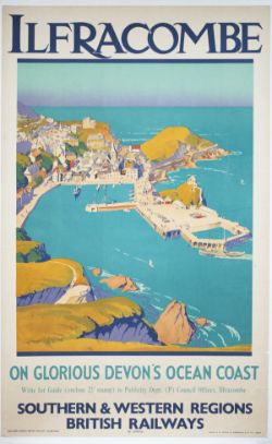 Poster BR ILFRACOMBE ON GLORIOUS DEVONS COAST by WALTER SPRADBURY circa 1948. Double Royal 25in x