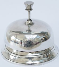 LMS Hotels silver plated reception desk bell, full London Midland & Scottish Railway Coat of Arms to