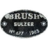 Diesel worksplate oval cast aluminium BRUSH SULZER No677 1965 EX BR CLASS 47 47238, D1915 named