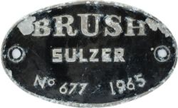 Diesel worksplate oval cast aluminium BRUSH SULZER No677 1965 EX BR CLASS 47 47238, D1915 named