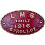 Worksplate oval cast brass LMS BUILT 1916 ST ROLLOX, ex LMS 3F 0-6-0T 56363. A long time 67C AYR