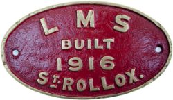 Worksplate oval cast brass LMS BUILT 1916 ST ROLLOX, ex LMS 3F 0-6-0T 56363. A long time 67C AYR