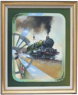 Original oil painting on canvas of GWR King 4-6-0 King Edward II 6023 by David Weston GRA. Similar